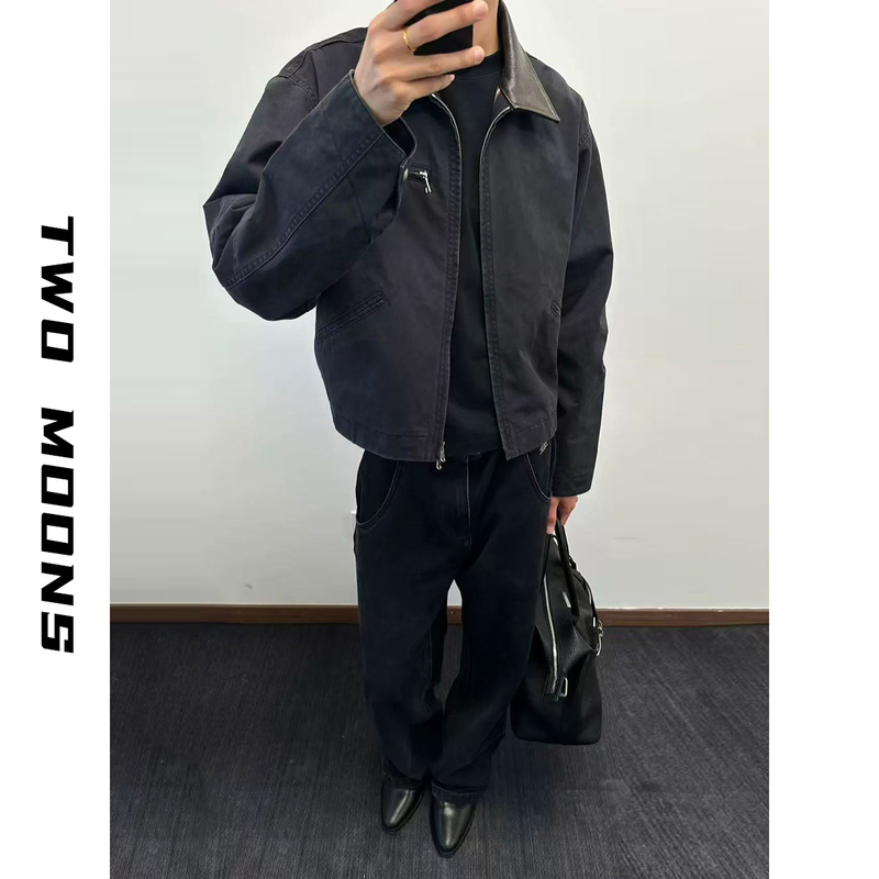 Twomoons Two Moons Autumn/Winter J97 Leather Collar Patchwork Detroit Pique Jacket Cleanfit Top