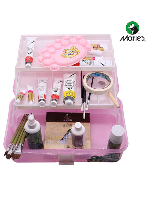 Marley Brand Multi-Layer Art Paint Storage Box Toolbox Art Box Painting Box Watercolor Chinese Painting Watercolor Storage Box Fully Transparent Portable Multifunctional Paint Box for Students Painting