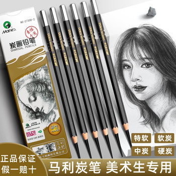 Mali Brand Professional Sketching Charcoal Pencils, Special Soft Charcoal for Art Students, Medium Charcoal, Hard Charcoal, Extra Soft Pencils, White 8B12B14B16B Tool Set for Beginners, Students, Drawing, Art Exams