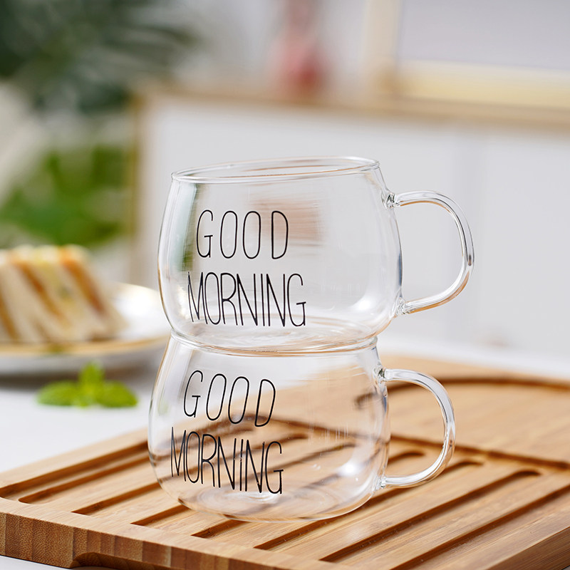 Glass Water Glass Home Minima Cups Ins Wind Large Capacity Milk Cup Tea Cup Single Breakfast Cup High Temperature Resistant
