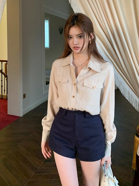 2025 Spring New Design Niche Shirt Old Money Style Pocket Long Sleeve Shirt Women's Casual Versatile Top