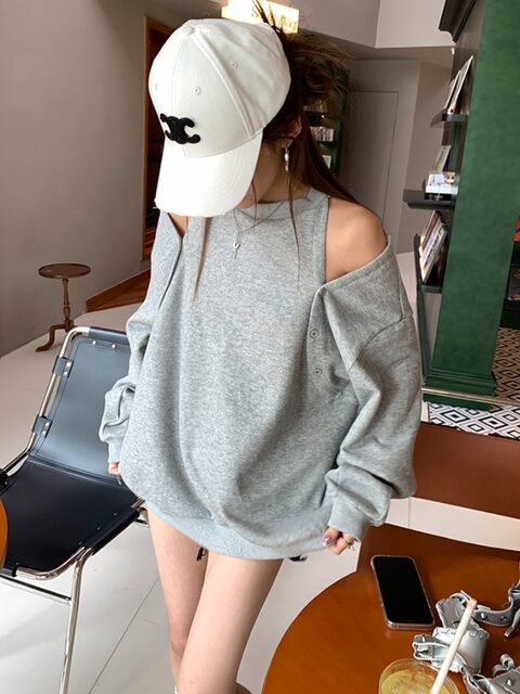 Trendy Off-Shoulder Sweatshirt for Women, 2025 Spring New Style, Sweet and Spicy, Loose and Versatile, Slimming, Lazy Style Top