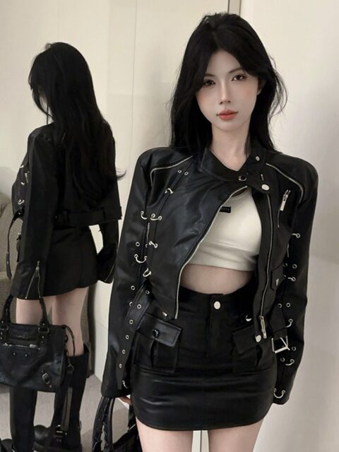 Stylish American-Style Biker Jacket with Heavy-Duty Design, 2025 Autumn/Winter New Slim-Fit Leather Jacket for Women