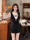 2025 Autumn New College Style Retro Fake Two-Piece Lace Design Slim Dress Women's Waist-Slimming Short Skirt