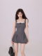 Purely Sensual Lace Patchwork Spaghetti Strap Dress for Women, Summer French Style with Bow, Waist-Cinching, Slimming Short Dress