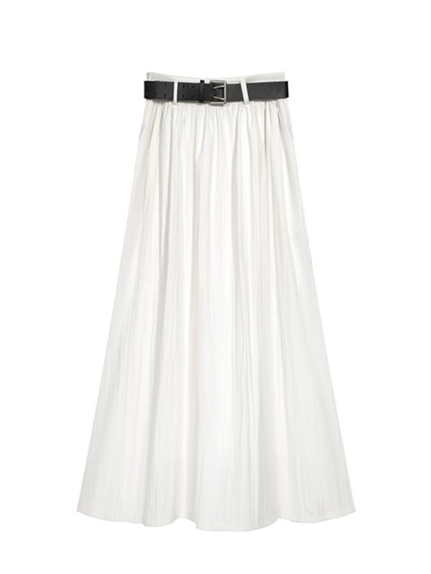 2024 Spring New High-Waisted Slimming White Mid-Length Skirt for Women, Elegant and Versatile A-Line Flared Long Skirt