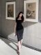 Korean-Style Chic Little Black Dress, New Autumn Long Dress for Women, Stylish Dress with Cut-Out Shoulder and Backless Design