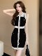 French High-End Contrasting Color Knitted Dress for Women 2023 New Autum Style Elegant Sleeveless Slim-Fitting Hip-Hugging Skirt