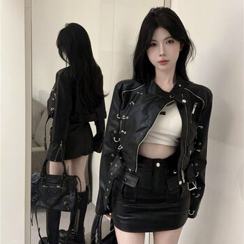 Stylish American-Style Biker Jacket with Heavy-Duty Design, 2025 Autumn/Winter New Slim-Fit Leather Jacket for Women