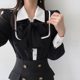 Lapel bow tie long-sleeved shirt top 2022 spring and autumn new design sense niche French chic shirt