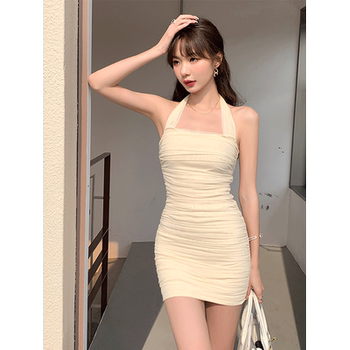 French-Style Sweet and Spicy Slim-Fit Mesh Halter Neck Slip Dress, Feminine European and American Pure Desire Sexy Hot Girl Bodycon Dress