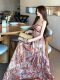 Gentle Retro-Style Printed Spaghetti Strap Dress with French Elegance, Slimming Effect, Strapless and Backless Design, Perfect for Island Vacations