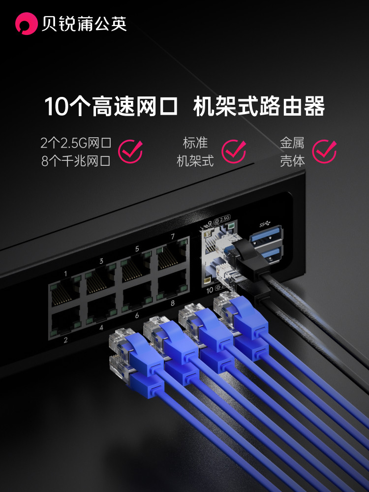 Dandelion Enterprise Router G300 Dual Wan Ports 2.5g Remote Networking Intranet Penetrating Nas Gigabit 10-Port Multi-Port USB Rack-Mounted Remote Plc Debugging Industrial Video Surveillance