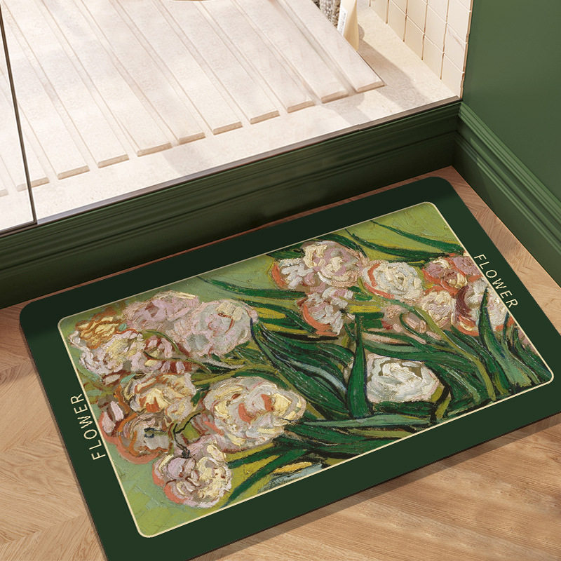 Retro oil painting style bathroom floor mats bathroom water-absorbent quick-drying foot mats household non-slip and dirt-resistant diatom mud floor mats
