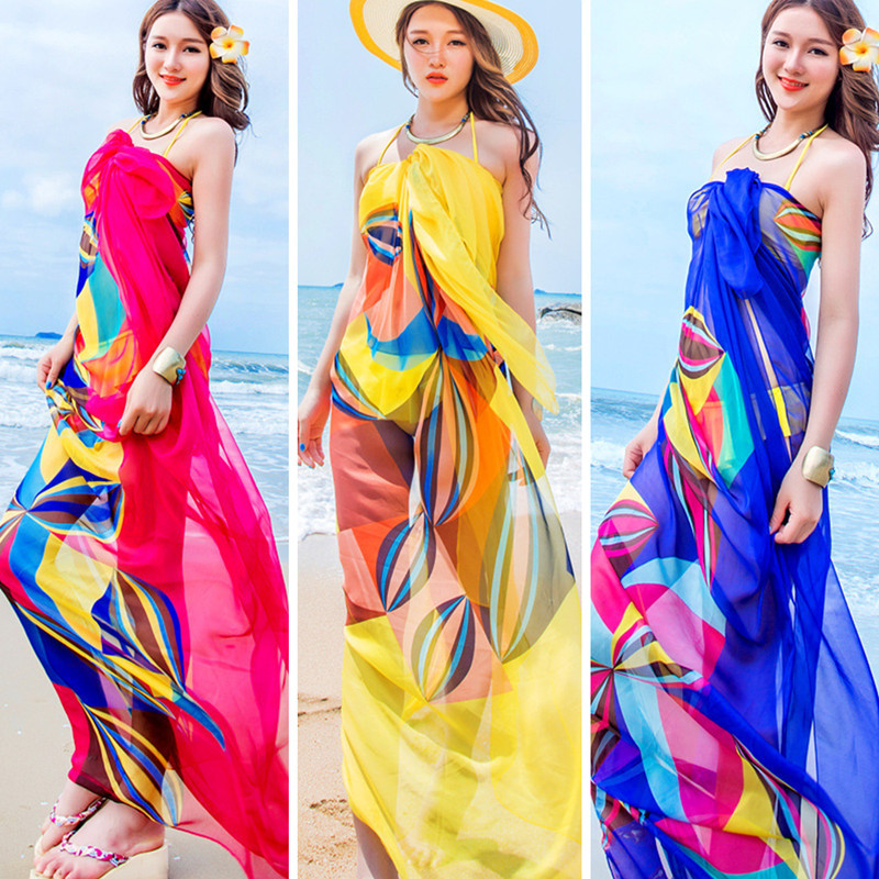 Photo-Taking Shawl, Dual-Purpose Chiffon Long Silk Scarf, Large Gauze Scarf, Summer Beach Sunscreen Beach Towel, Bikini Swimsuit Outerwear