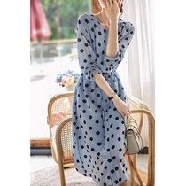 OLYFOU Summer new diminuting color series light ripening storm points printed double crepe mulberry silk in long connected clothes