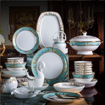 Jingdezhen bone China tableware set combination dinner table chopsticks relief ceramic European-style household gift set