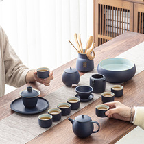 Creative set of ceramic Ru Yao Lu Bao Kung Fu tea set Chinese crude pottery tea set traditional craft set gift box set
