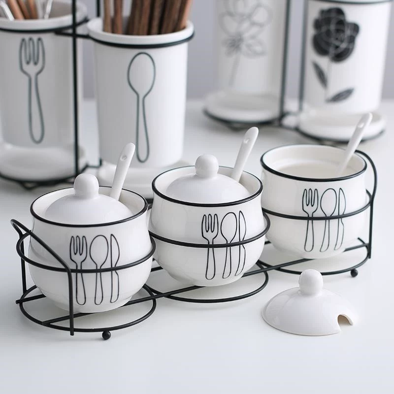 Nước sốt thương mại chén tròn bàn ăn gia vị hộp thịt nướng gia vị gốm sứ đặt lọ nhỏ cửa hàng bách hóa nhà bếp - Thiết bị sân khấu