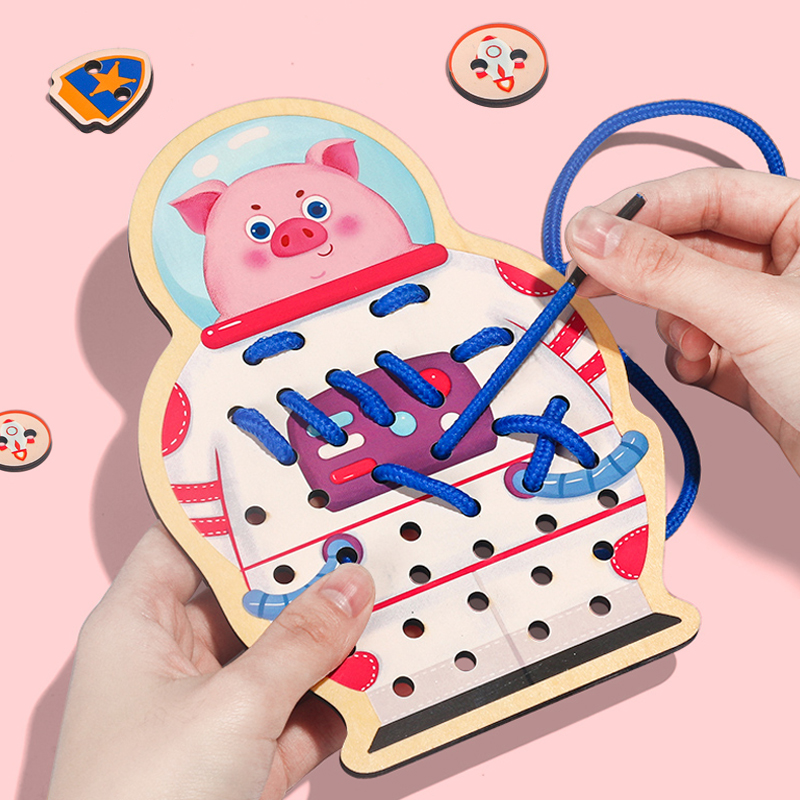 Montessori early education fine motor training concentration infant baby rope threading board beaded children's educational toys