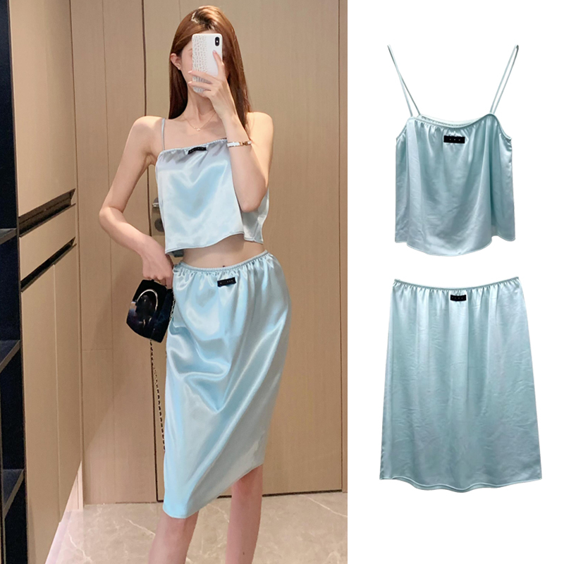 High-End Version of Zhao Jinmai, Jennie, and Zhang Yuanying's Same Style Letter Lace Camisole Skirt Set, Nanyou Women's Clothing 26 New Styles