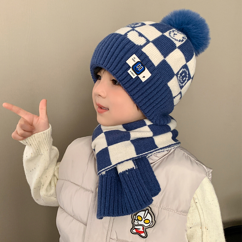 子供の帽子スカーフセット秋と冬男の子 2024 新しいウール帽子ベビーガールズボーイズ冬のスカーフ