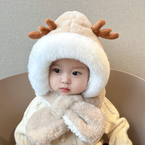Baby Hat Autumn and Winter Baby Antler Warm One-Piece Plus Velvet Baby Hat for Men and Women Cute and Super Cute Childrens Ear Protection Hat