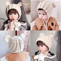 Baby hat autumn and winter cute super cute warm baby ear protection Korean version of boys and girls plus velvet knitted wool hat