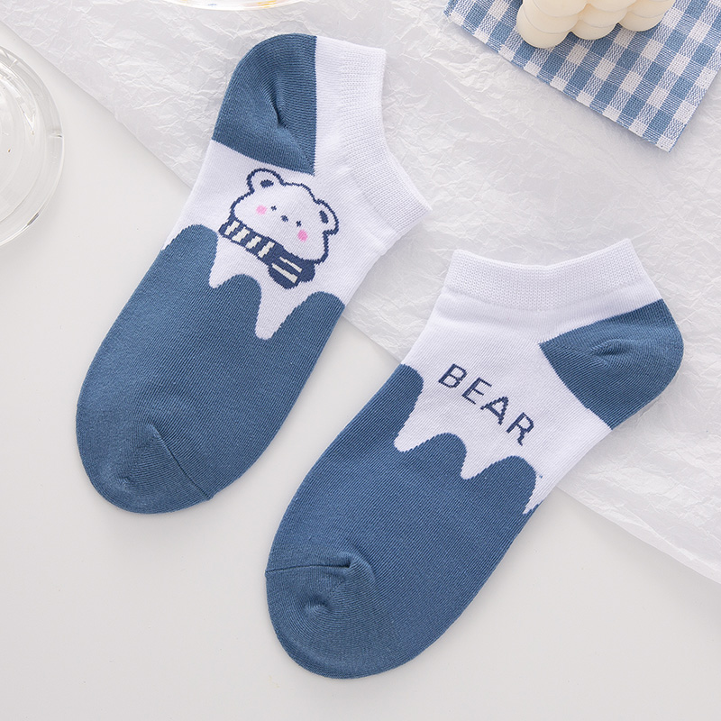 Style OneSocks female solar system Cartoon lovely Bear blue solar system Socks female Socks Shallow mouth the republic of korea ins tide sweet Boat socks
