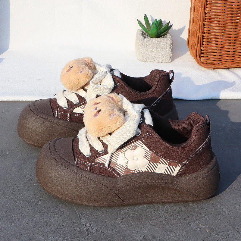 2026 Spring New Style Cute and Quirky Big-Toe Thick-Soled Cartoon Sneakers for Women, Fleece-Lined Casual Shoes for Students