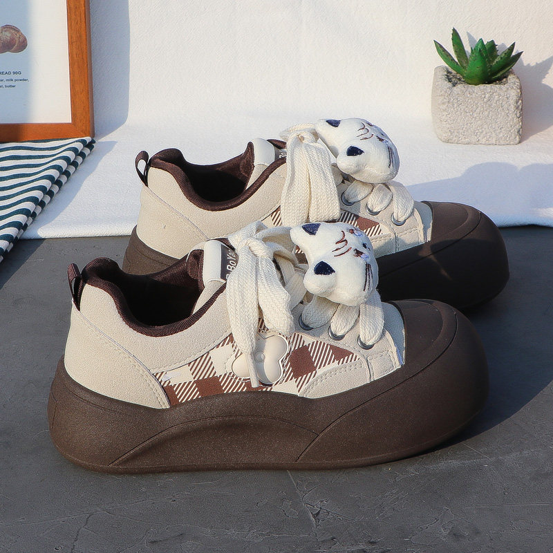 2026 Spring New Style Cute and Quirky Big-Toe Thick-Soled Cartoon Sneakers for Women, Fleece-Lined Casual Shoes for Students