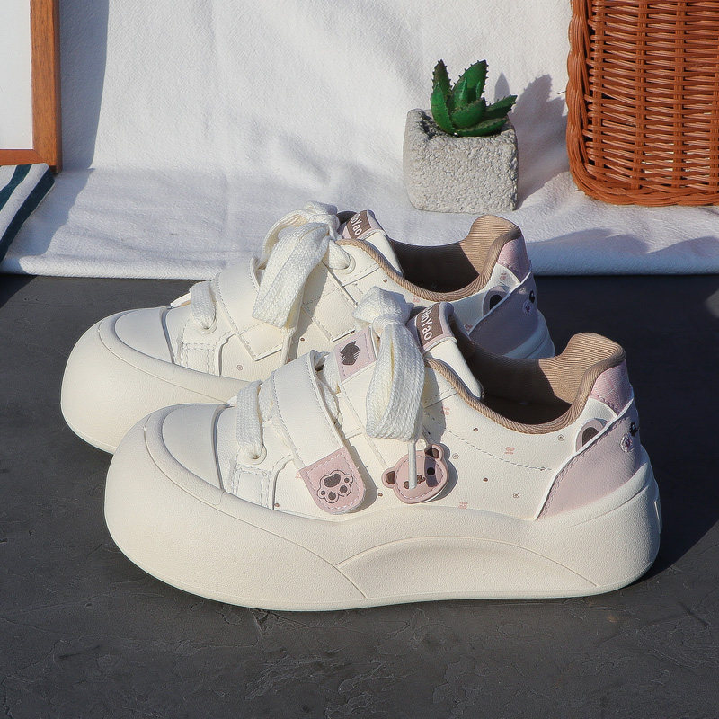 2026 Spring New Thick-Soled Velcro White Shoes for Women Cartoon Bread Shoes Versatile Casual Student Sneakers