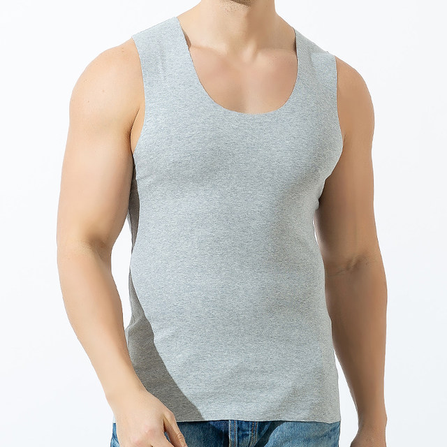 Men's seamless vest pure cotton sweat-absorbing wide shoulders sports fitness loose sleeveless hurdle bottoming shirt summer tide inner wear