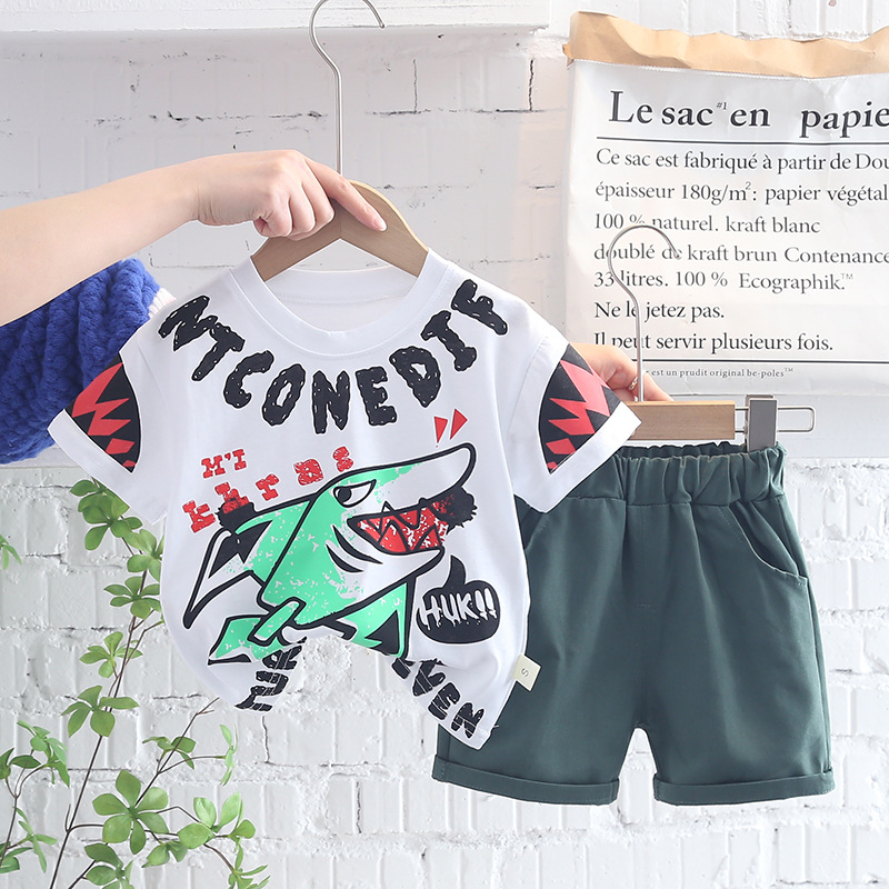 Boy's summer clothing suit 2022 new foreign school children's one-year-old male baby boy handsome summer baby boy summer clothes