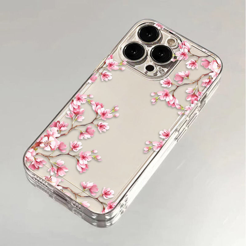 Pink Cherry Blossoms Clear Case Suitable for iPhone 16 Pro Max 11 12 13 14 15 Plus Cover 17 Air
