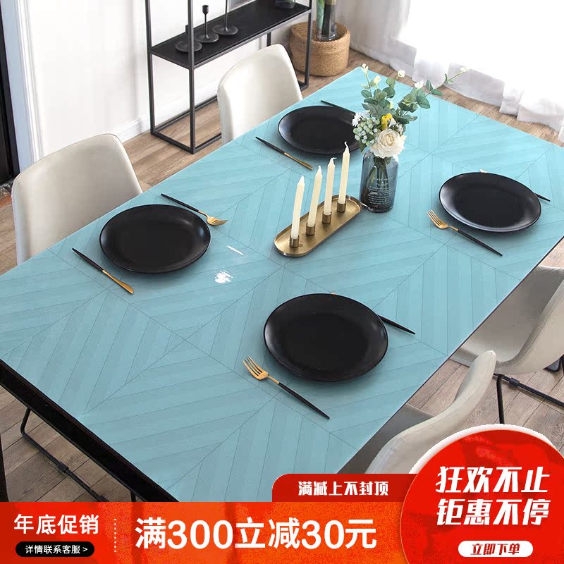 (Transparent Table Mat) Solid stripe tasteless soft glass PVC table cloth waterproof anti-stain and burn-free tea table mat-Taobao