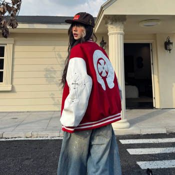 American retro cross embroidered baseball jacket