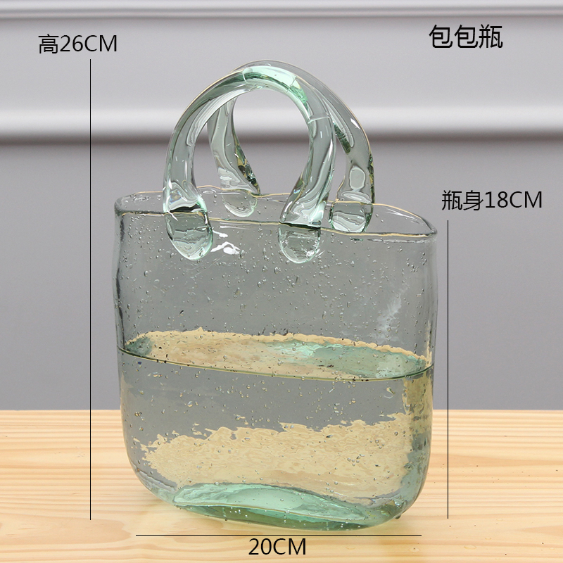 Japan Extravagant Basket Vase Glass Overdraft Basket Vase A Creative Living Room Furnishing Flower Arrangement Bag floral flower Mingo