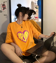 Shaking foam love cotton short sleeve T-shirt female ins tide Korean version of loose Joker sweet cool couple coat tide