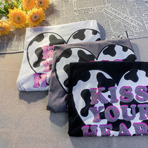 Shaking Love Letter Print White T-shirt Women 2021 New Short Sleeve Korean Loose Couple Top