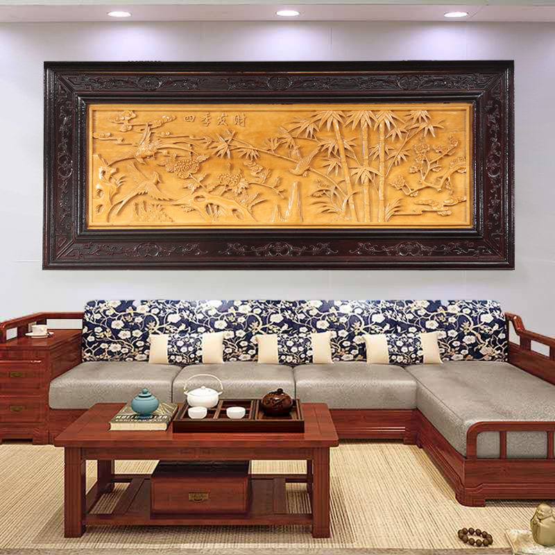 East Yang Wood Carving Pendant Genguan Living Room Sofa Background Wall Decoration Painting Partition Flower Lattice Chinese Imitation Antique Solid Wood Hanging Screen