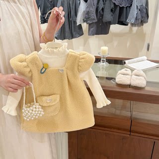 【现货】女童加厚连衣裙秋冬款儿童羊羔毛背心裙女宝冬季打底毛衣