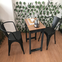 Outdoor table and chairs open-air patio balcony small table Waterproof Plastic Wooden Chair Casual Milk Tea Shop Outdoor Tea Table Chair Combo