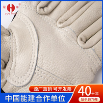 Labor protection welding gloves welder leather five-finger anti-puncture gloves short half leather labor protection protective fitter gloves