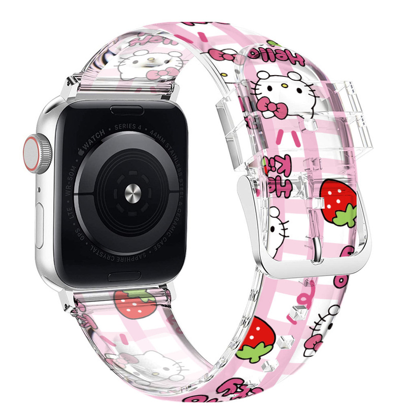 Suitable for Apple and Samsung Transparent Printed Watch Straps, Kitty Cute Cartoon Kt Pattern Heat-Printed Tpu Watch Strap 22mm