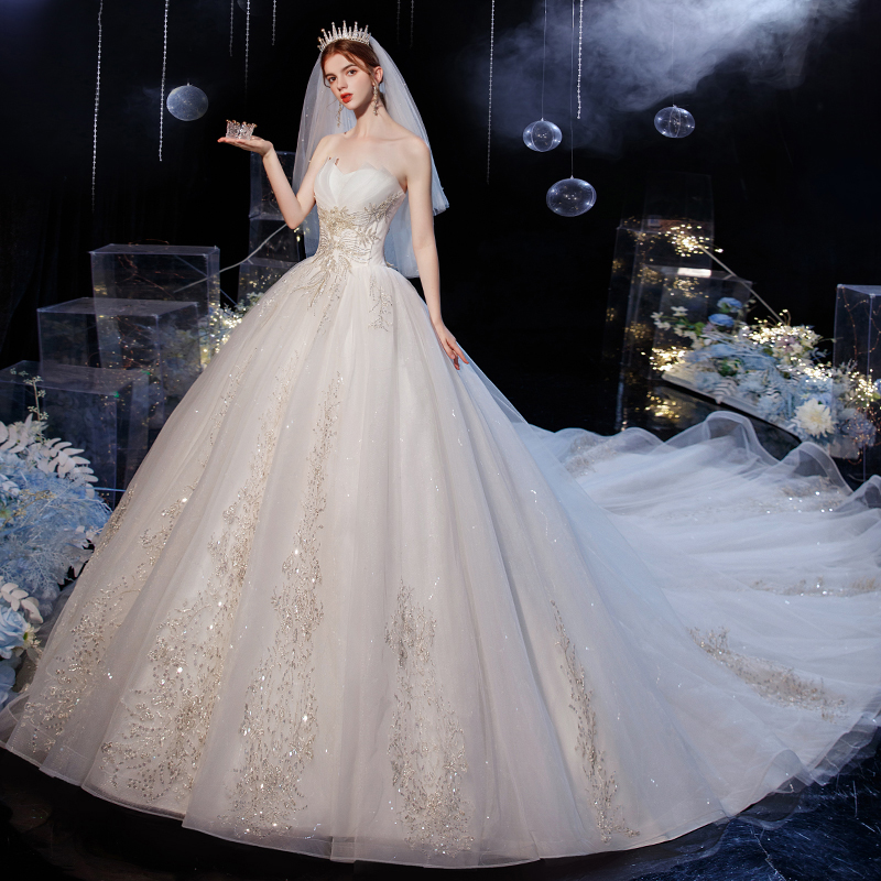 Tube top wedding temperament big trailer main wedding ritual gauze Tube top wedding temperament big trailer main wedding ritual gauze