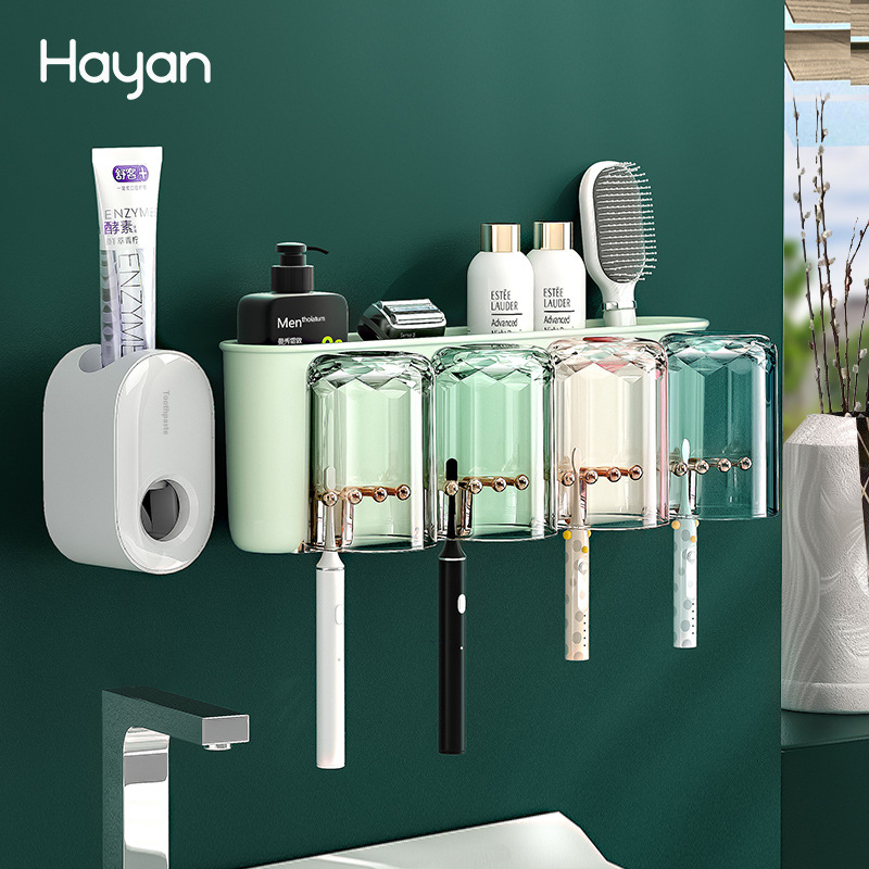 Japan-style Toothbrush Holder Wall-mounted Toothbrush Shelf Free of perforated transparent gargle cup squeeze toothpaste Cosmetic Room