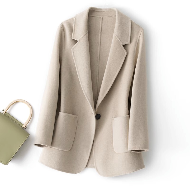 Trendy Brand Suit-Style Double-Sided Wool Coat for Women, Short Style, 2026 Autumn and Winter New High-End Elegant Loose Woolen Jacket