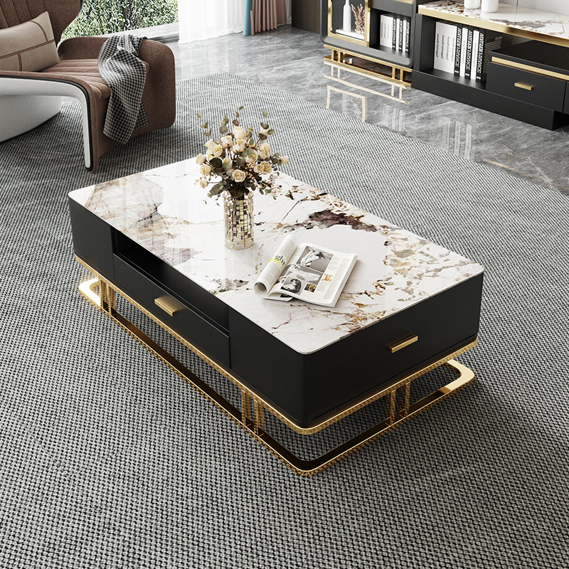 Light luxury bright rock plate coffee table TV cabinet combination modern minimalist living room coffee table floor-to-ceiling TV cabinet
