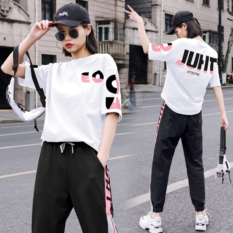 Sportswear suit female summer 2022 new fashion tide brand loose foreign style short-sleeved casual two-piece student
